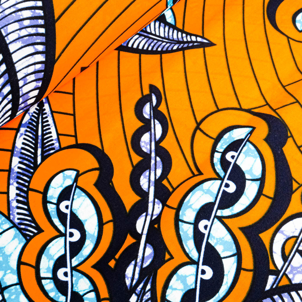Orange Wax Fabric with Blue Pattern - Maison Klem